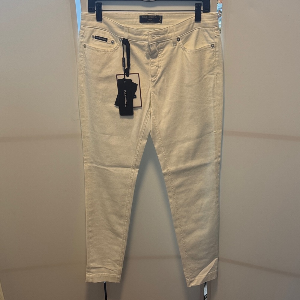 Dolce & Gabbana Cream Slim Crop Jeans
